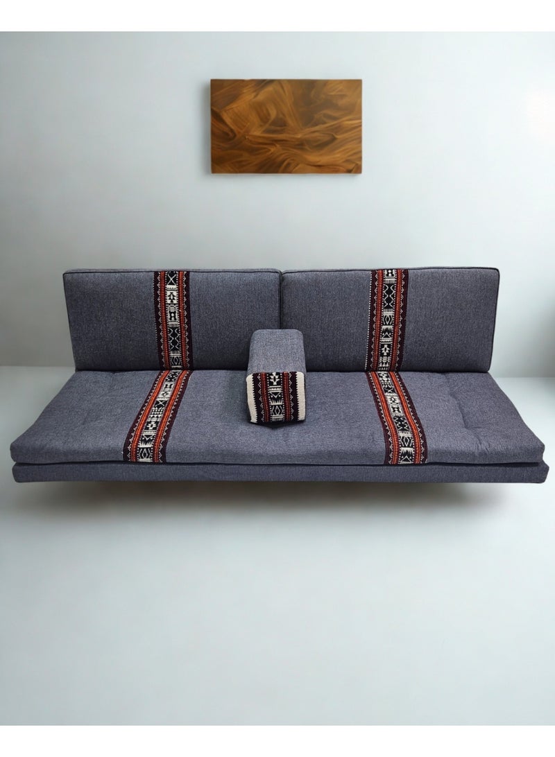 سمارت هوم جلسة أرضية تراثية عربية لأربعة أشخاص 4 قطع  بمقاس (طول 70 سم × عرض 200 سم × ارتفاع 60 سم) – مفروشات مجالس عربية مريحة مع مسند وظهر مزخرف – جلسة أرضية للمنزل، الضيوف، المخيمات والرحلات - مجلس يكفي 4 اشخاص - Image 3