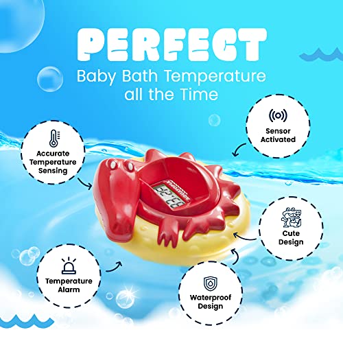 Aquatopia Charlie Crocodile Baby Bath Thermometer with Digital Audible Alarm, Floating Toy, Beeps Too Hot or Too Cold, Red - Image 2