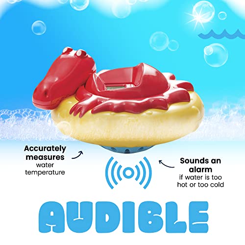 Aquatopia Charlie Crocodile Baby Bath Thermometer with Digital Audible Alarm, Floating Toy, Beeps Too Hot or Too Cold, Red - Image 4
