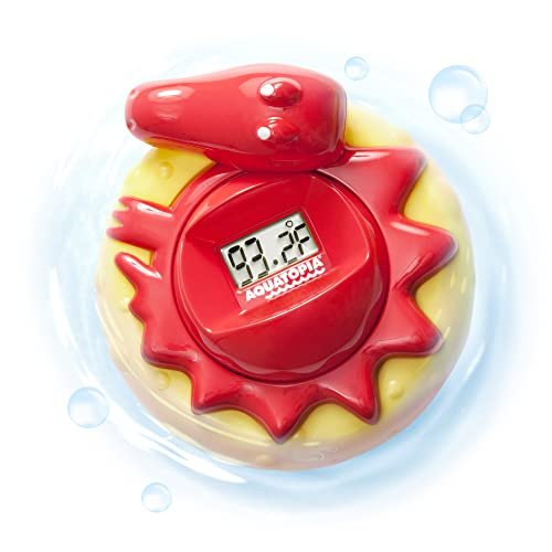 Aquatopia Charlie Crocodile Baby Bath Thermometer with Digital Audible Alarm, Floating Toy, Beeps Too Hot or Too Cold, Red - Image 1