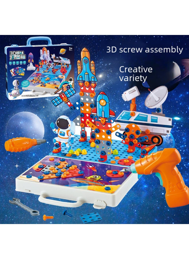Children Screw Assembly Toy Educational Stem Building Blocks Mushroom Pin Puzzle Tool Box Practical Birthday Gift Unlimited-Color:Electric Drill [space Edition 269pcs]]