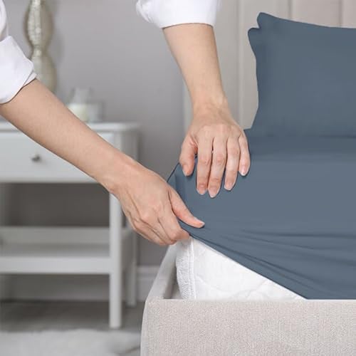 SleepyCat Fitted Bedsheet Set 100% Cotton 200TC Percale Combed Yarn with a Durable Elastic and Corner Stitch Oeko-TEX & AZO Free with 2 Standard Size Pillow Cases (King Size 72x72) Twilight Blue - Image 1