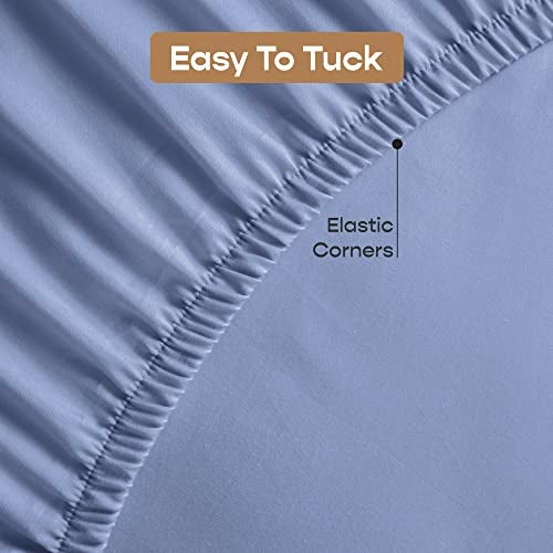 SleepyCat Fitted Bedsheet Set 100% Cotton 200TC Percale Combed Yarn with a Durable Elastic and Corner Stitch Oeko-TEX & AZO Free with 2 Standard Size Pillow Cases (King Size 72x72) Twilight Blue - Image 4