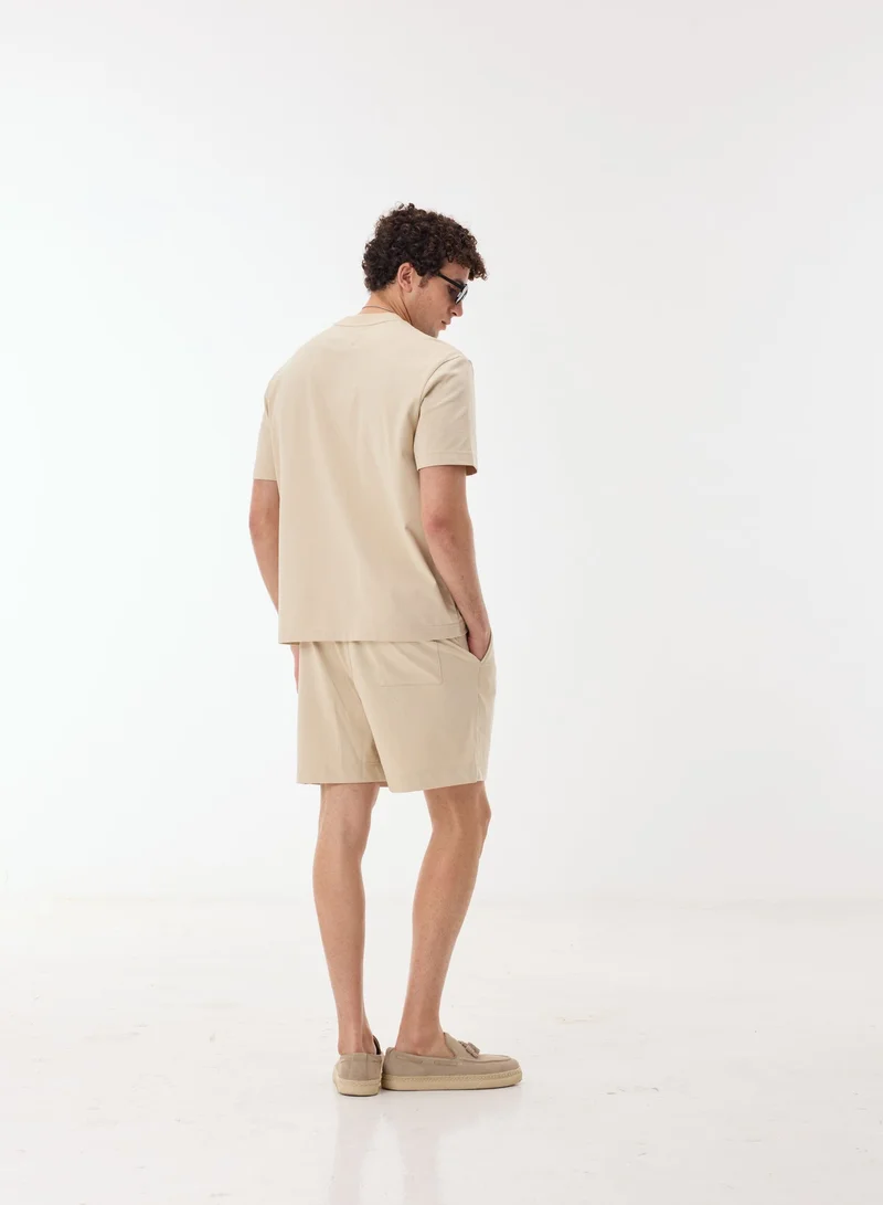 Ashita Fernandes  Alaric Men’s Beige Cotton Blend Shirt – Relaxed Fit Round Neck Half Sleeve Lightweight Casual Wear for Men | Best Price UAE