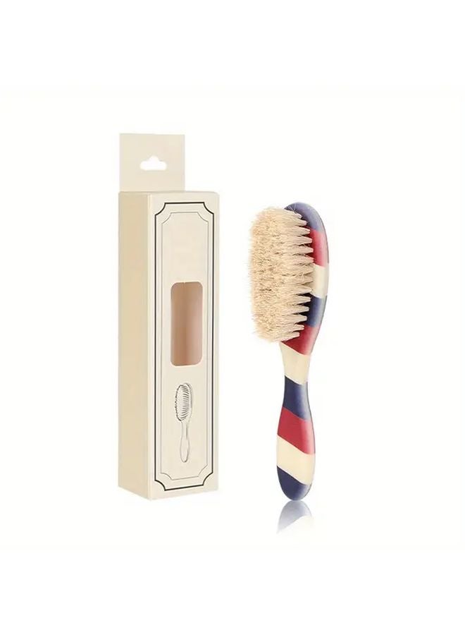 Striped White Beard Brush For Men Styling Neck Duster With Stiff Bristles Ergonomic Grip - Image 1