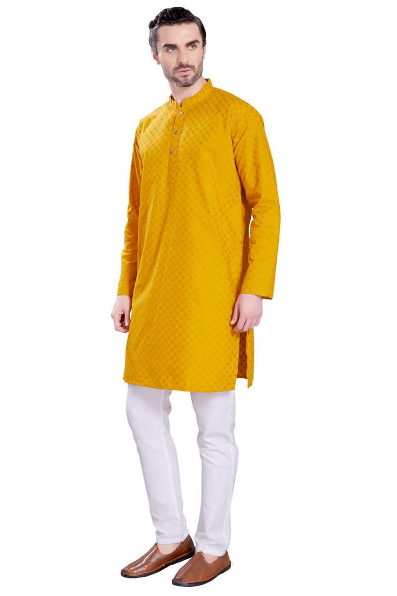 DIVISIVE Men's Thread Embroidered Cotton Only Slim Fit Kurta (DKRT1080_XXXL_Mustard) - Image 2
