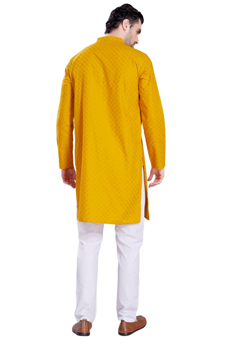 DIVISIVE Men's Thread Embroidered Cotton Only Slim Fit Kurta (DKRT1080_XXXL_Mustard) - Image 5