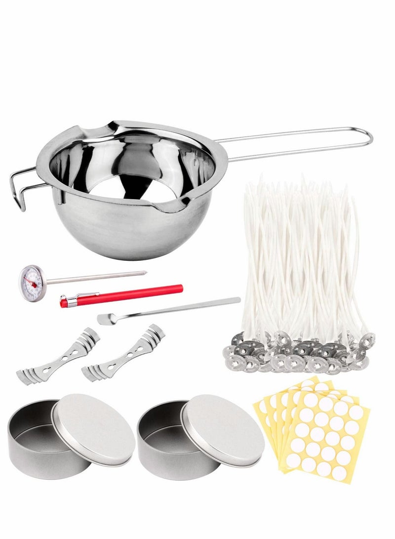 Excefore Candle Making Kit, for Adult Beginners, 100PCS Candle Wicks 100PCS Sticker Candle Make Pouring Pot 3-Hole Wicks Holder Tin Box Thermometer  - Image 1