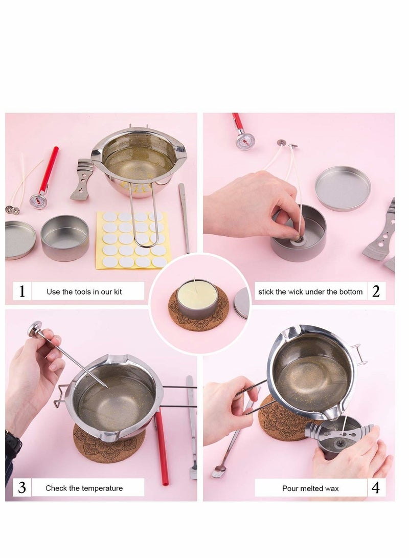 Excefore Candle Making Kit, for Adult Beginners, 100PCS Candle Wicks 100PCS Sticker Candle Make Pouring Pot 3-Hole Wicks Holder Tin Box Thermometer  - Image 2