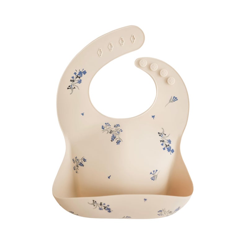 Venture Mushie Baby Silicone Bib | Adjustable Fit Waterproof Bibs | Easy Wipe Baby Feeding Bibs | 4 Adjustable Sizes with Deep Front Pockets | 100% BPA and Phthalate Free (Lilac Flowers) - Image 1