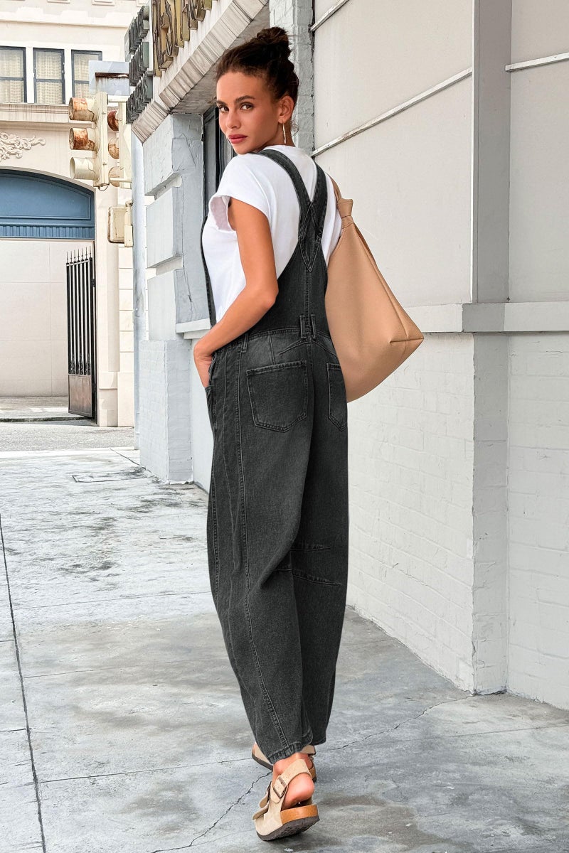 PLNOTME Womens Denim Bib Overalls Barrel Leg Adjustable Strap Jean Pants Jumpsuits with Pockets - Image 3