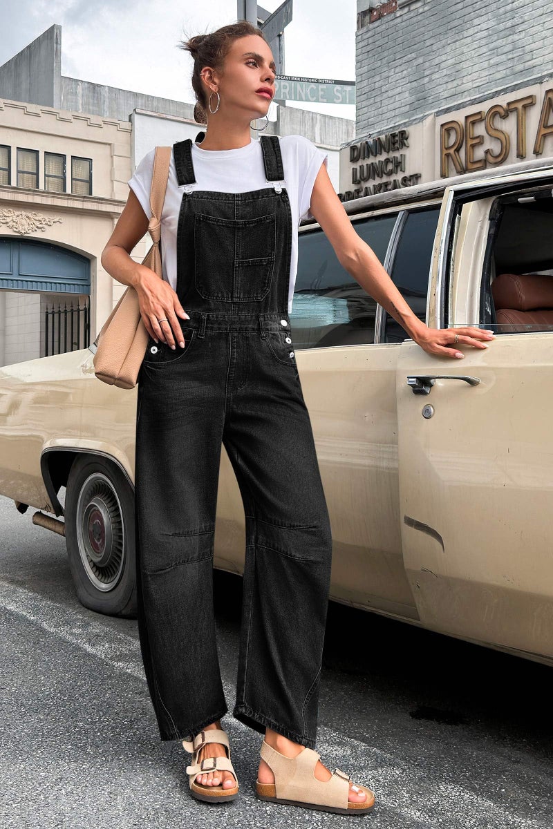 PLNOTME Womens Denim Bib Overalls Barrel Leg Adjustable Strap Jean Pants Jumpsuits with Pockets - Image 5