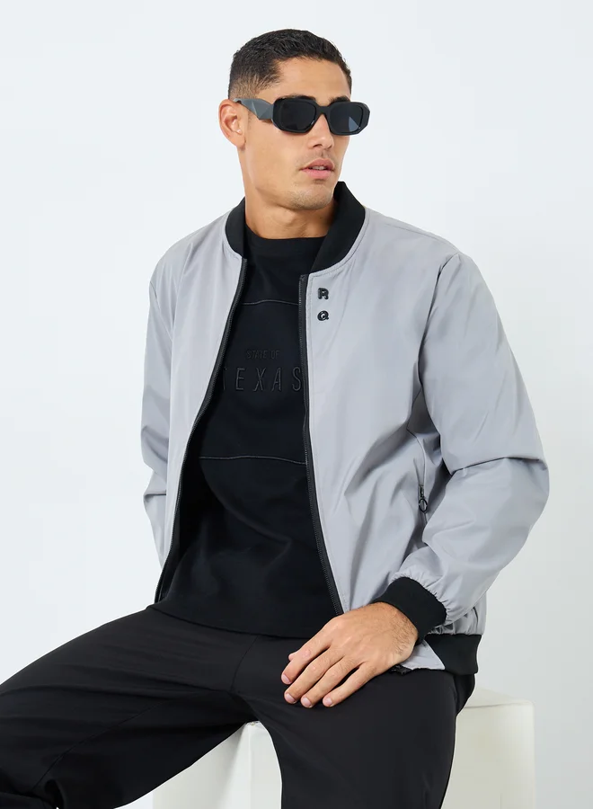 Take Two Take Two Men Grey Solid Bomber Jacket