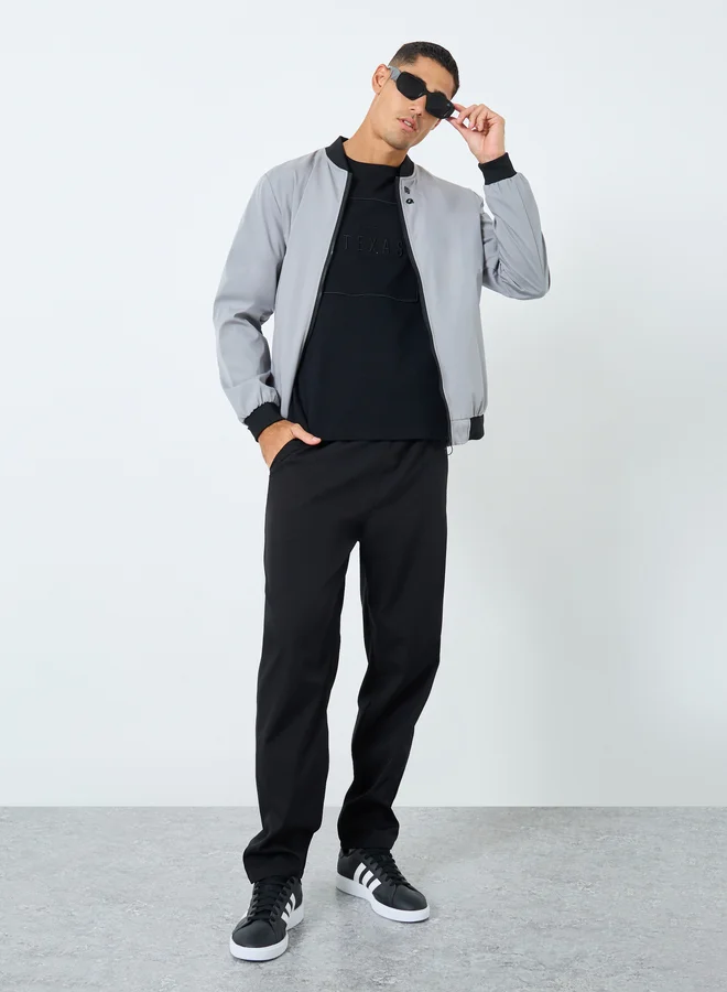 Take Two Take Two Men Grey Solid Bomber Jacket