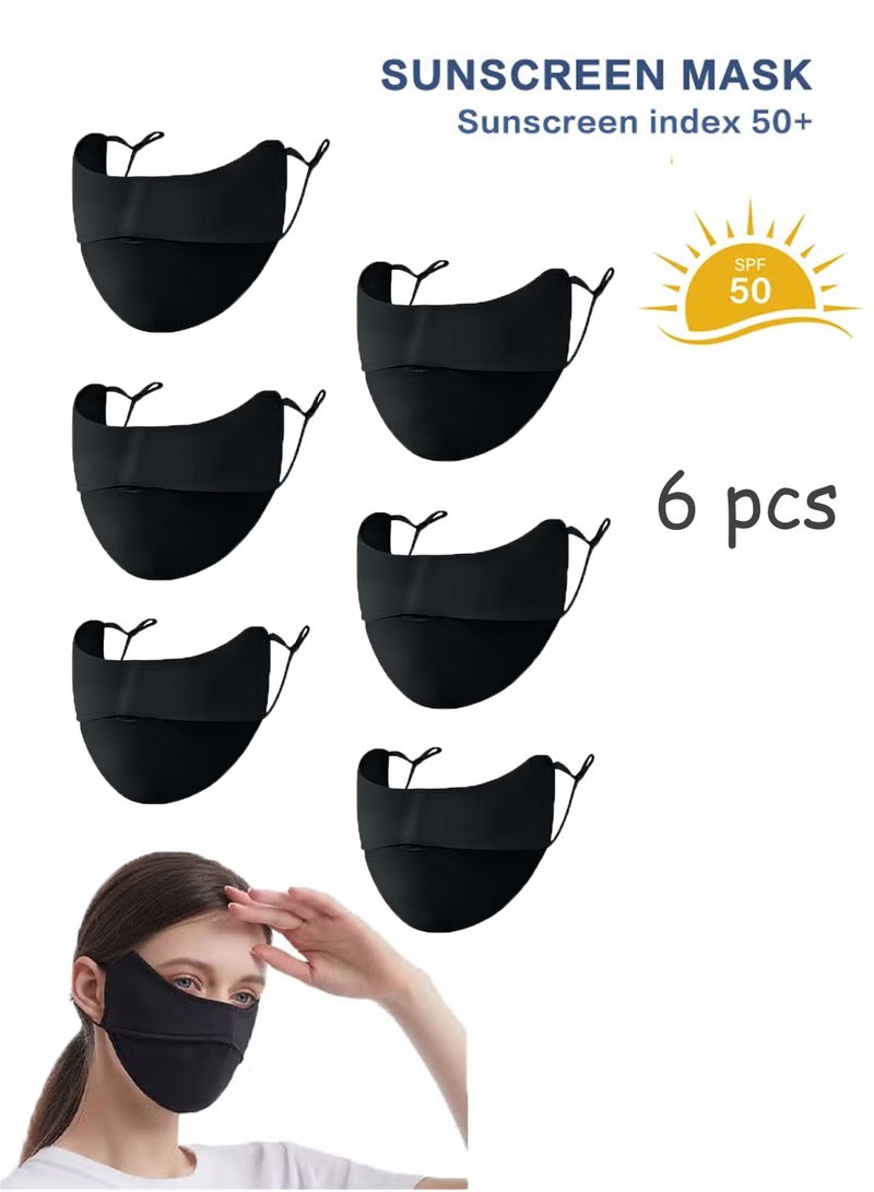 6 Pack Black Sunscreen Mask 50+ SPF, UV Protection, Breathable, Reusable, Anti-UV, Lightweight Face Shield for Outdoor Activities, Travel, and Daily Use - Image 1