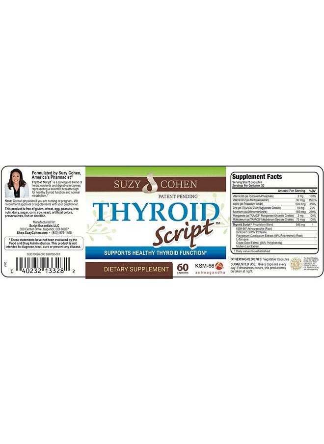 Thyroid Script By Suzy Cohen Thyroid Support Supplement For Adrenal Fatigue To Promote Energy