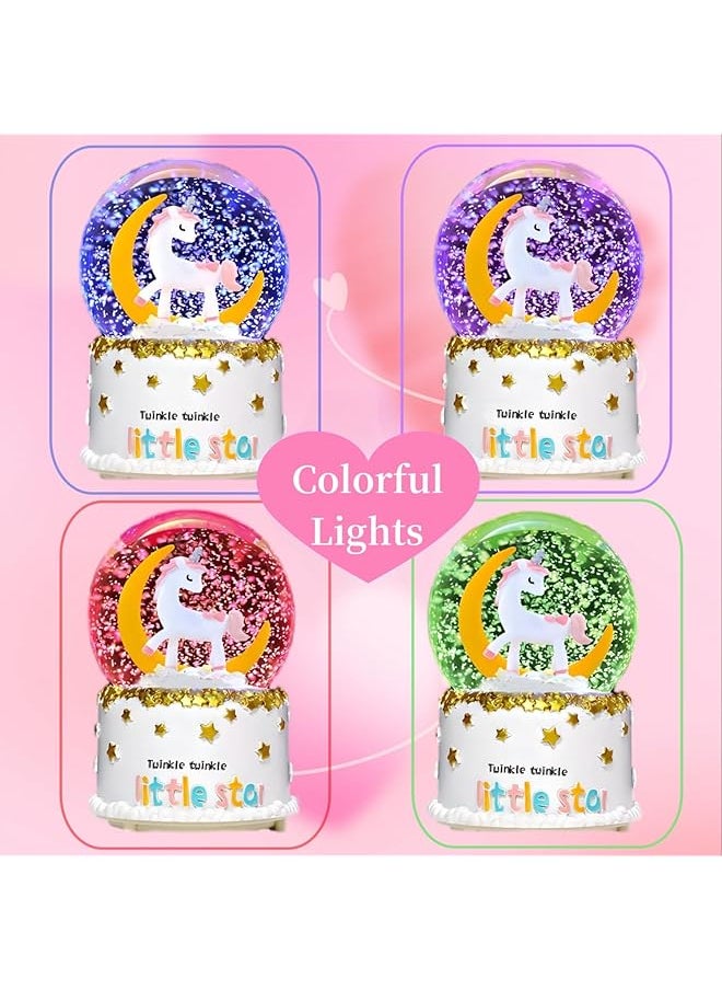erorex Unicorn Snow Globe For Kids With Music And 7 Kinds Led Of Colored Light And Automatic Snowfall Function Home Decor For Girls Mom Sister Daughter Granddaughter Birthday Gifts White Moon  - Image 2