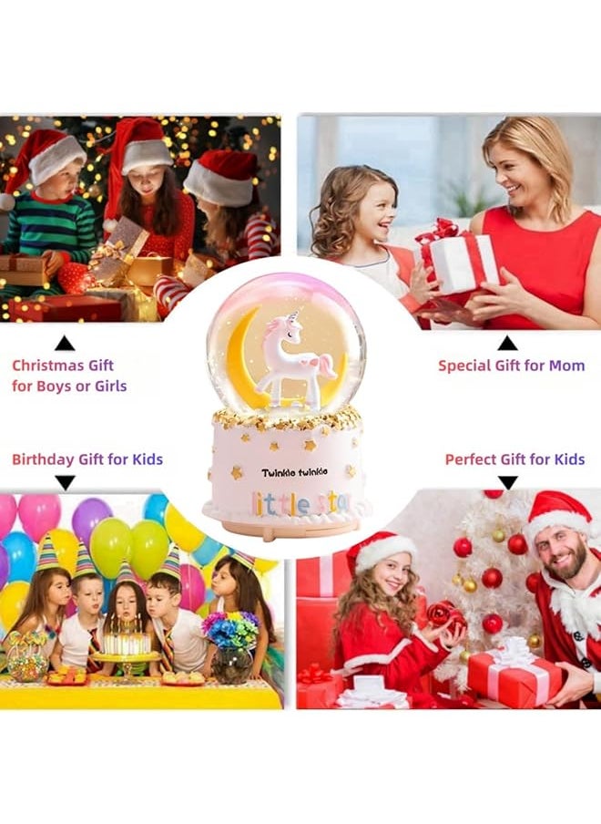 erorex Unicorn Snow Globe For Kids With Music And 7 Kinds Led Of Colored Light And Automatic Snowfall Function Home Decor For Girls Mom Sister Daughter Granddaughter Birthday Gifts White Moon  - Image 4