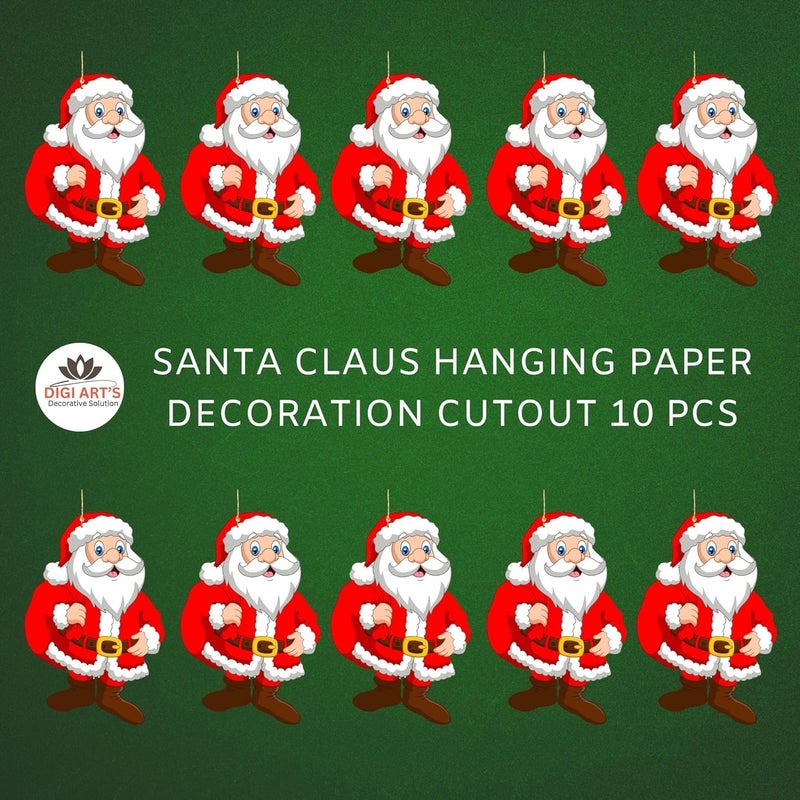 DIGI ART'S DIGI ARTS Merry Christmas Paper Hanging Santa Claus for Christmas Decoration Home Living Room Office Christmas Party Church Decoration Pack of 10 RedWhite - Image 4