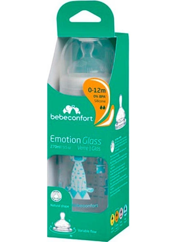 bebe confort Emotion Baby Glass Bottle White 0% BPA Silicone Natural Shape Nipple 0-12M 270 ML - Image 1