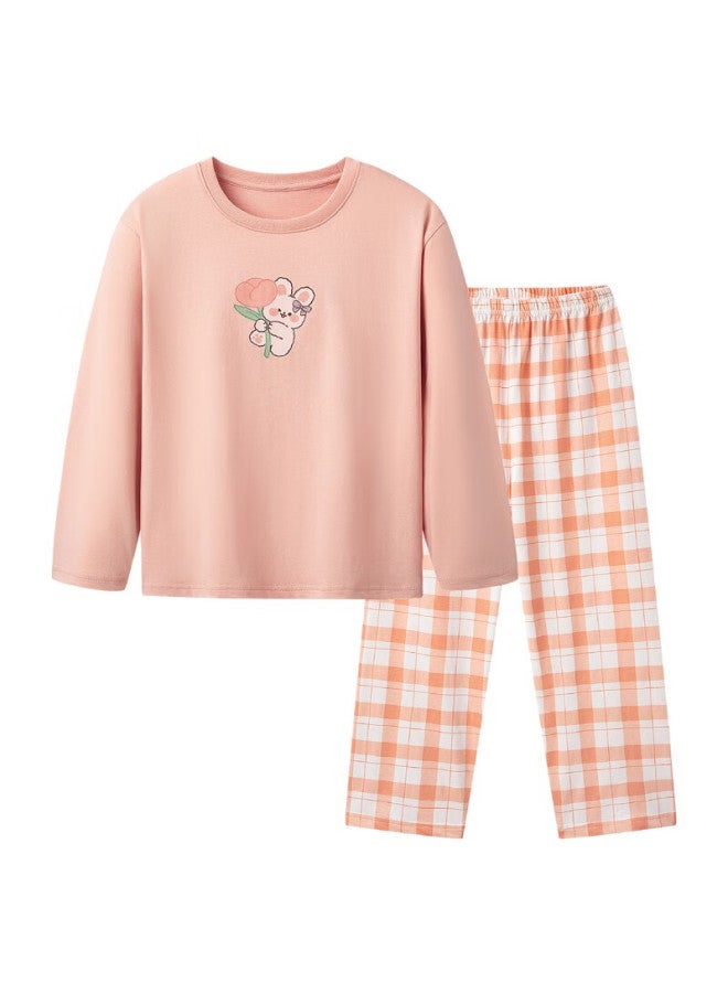 THREEGUN Sanqiang Children'S Clothing, Water-Soft Cotton, Boys And Girls Round Neck Long-Sleeve Long Pants, Home Wear Set, Light Orange, 120 - Image 1