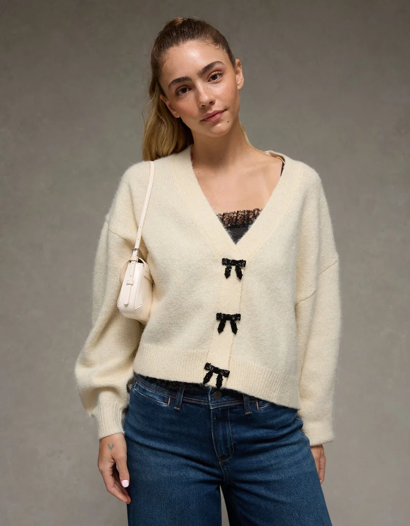 American Eagle AE V-Neck Bow Cardigan