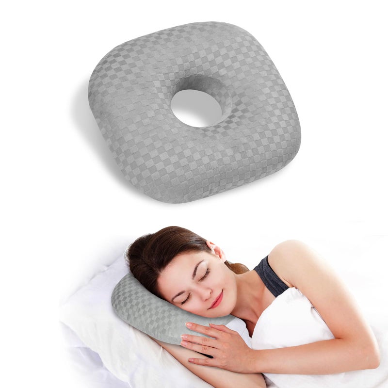 Babyezz Ear Piercing Pillow for Side Sleepers - Ear Hole Pillow for Pierced Ears, CNH & Pain Relief, O-Shaped Orthopedic Pillow for Pressure Sores, Soft Cotton (Gray) - Image 1