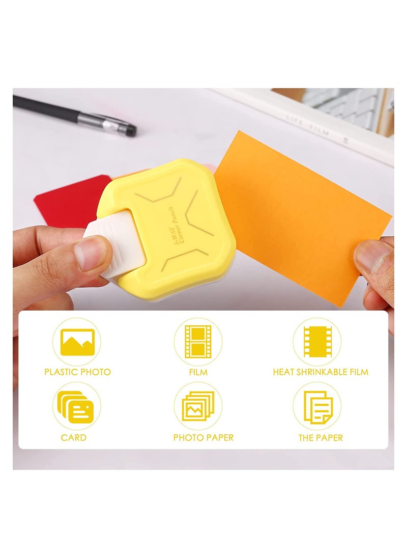 SYOSI - Corner Cutter 3 in 1 Hole Punch 5mm 10mm 15mm 3-Way Flat Angle for Paper Craft DIY Projects Photo Card Making and Scrapbooking Crafting Handmade Activity Yellow - Image 1