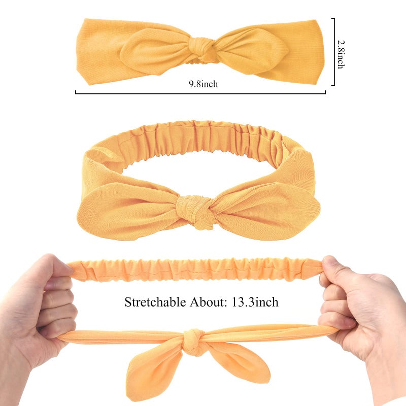 Carede Bow Headbands for Women Solid Color Stretchy Knotted Turban Headbands Rabbit Ears Workout Running Sport Sweat Elastic Hair Wrap for Girls,Pack of 8 - Image 2