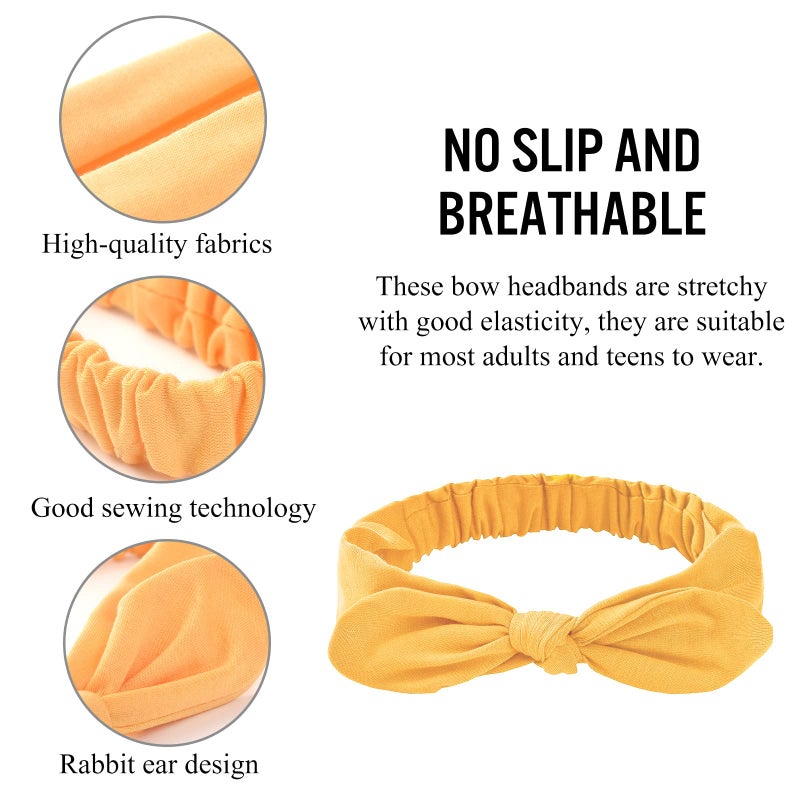 Carede Bow Headbands for Women Solid Color Stretchy Knotted Turban Headbands Rabbit Ears Workout Running Sport Sweat Elastic Hair Wrap for Girls,Pack of 8 - Image 3