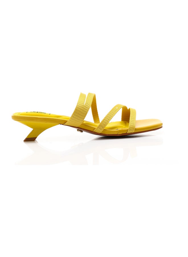 Open Toecap Mid Heel Lemon Yellow Slippers