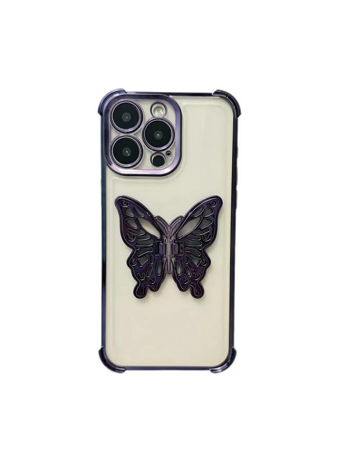 S-TOP Case For iPhone 14 Pro Max Electrpolated 3D Butterfly Holder TPU Phone Case - Image 1