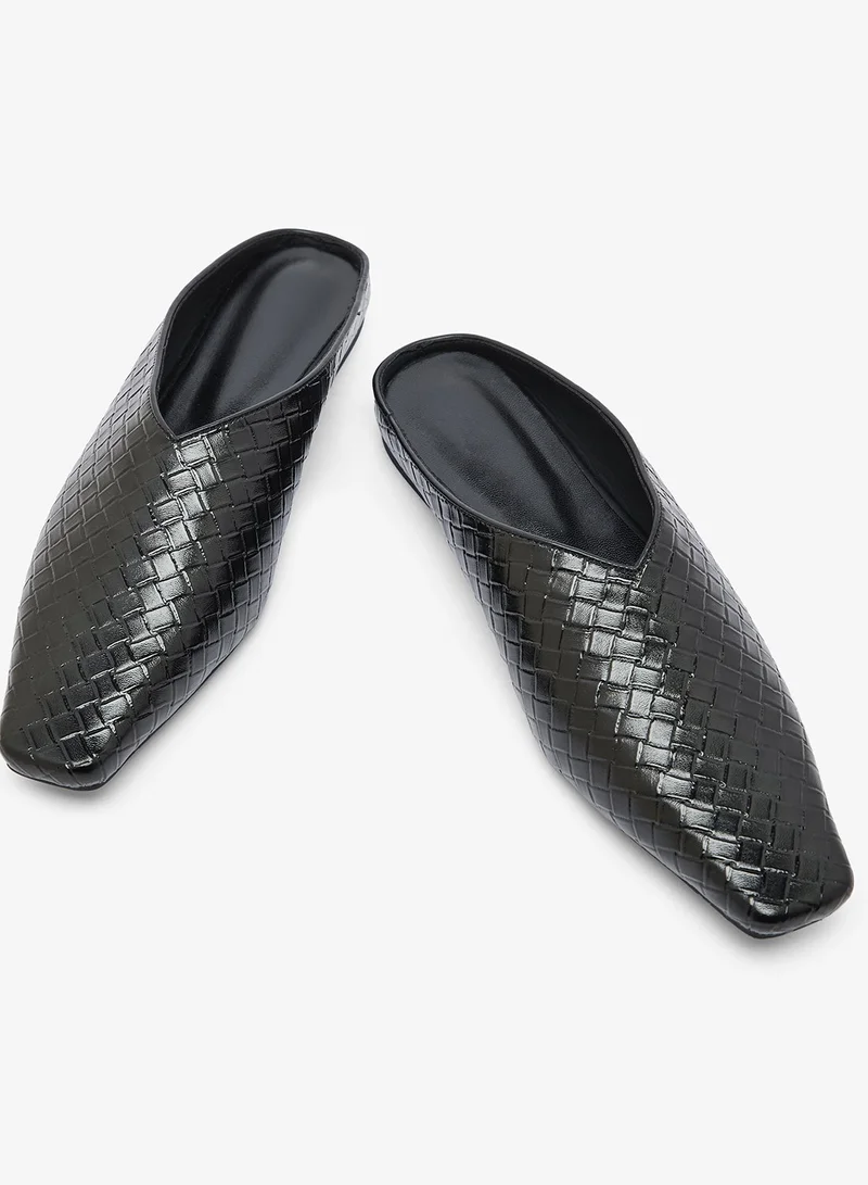 Ginger Woven Detail Texture Open Back Flats
