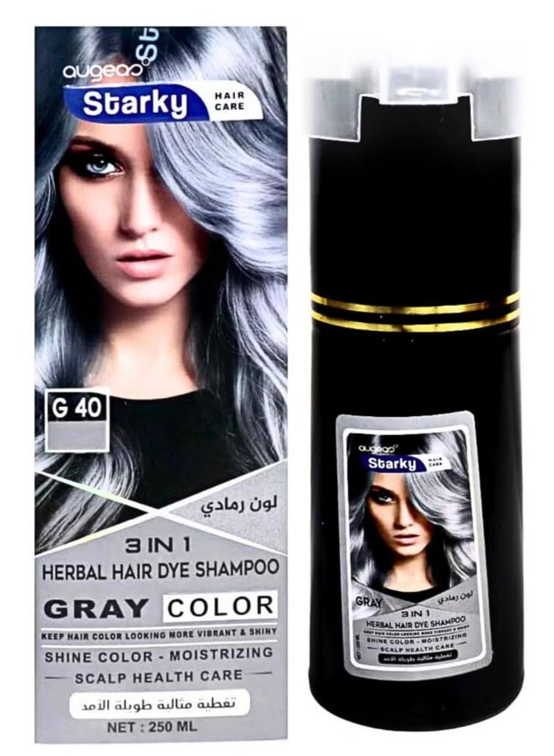 Starky 3 in 1 Herbal Hair Dye Shampoo, Gray Color- G40, 250ml - Image 1