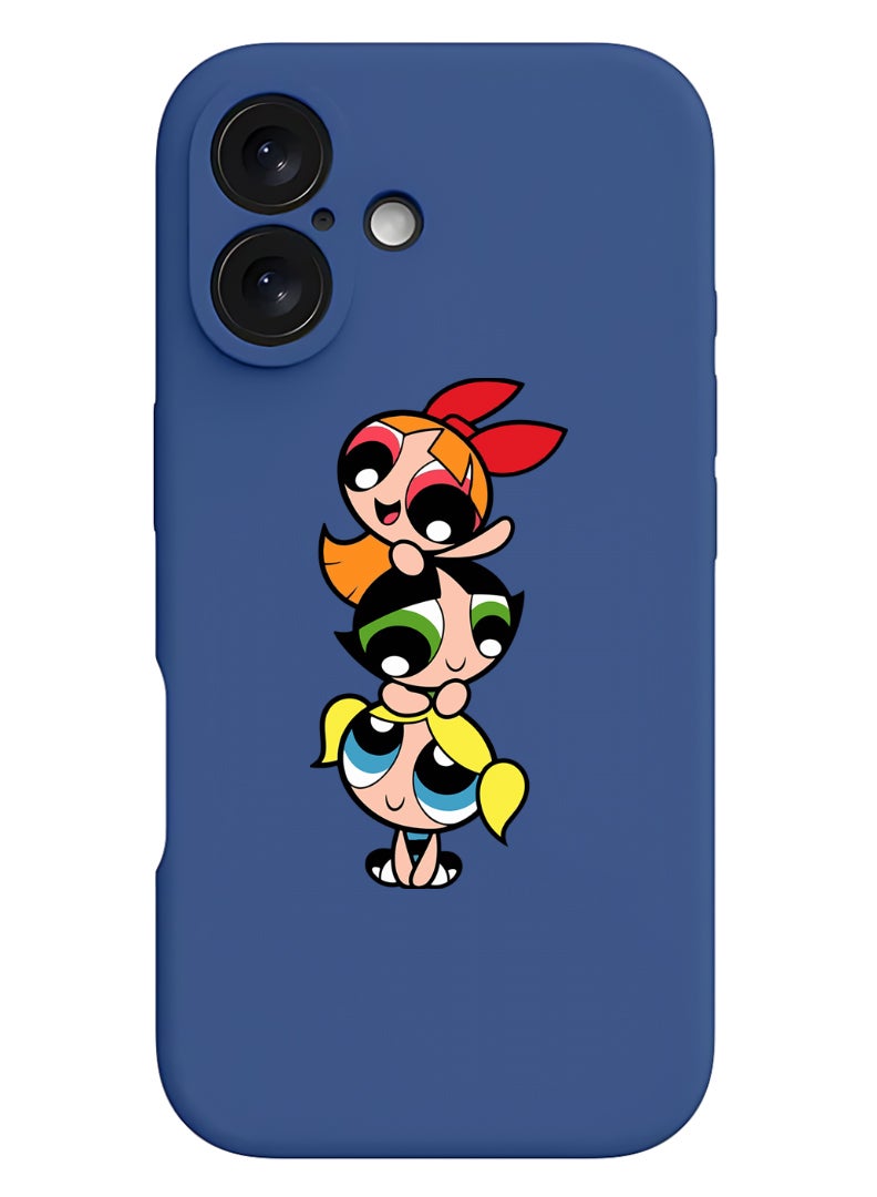 Theodor iPhone 16 Plus Blue Protective Slim Fit Case Liquid Silicone Cover with Full Body Protection Anti-Scratch Shockproof Case For iPhone - Powerpuff - Image 1