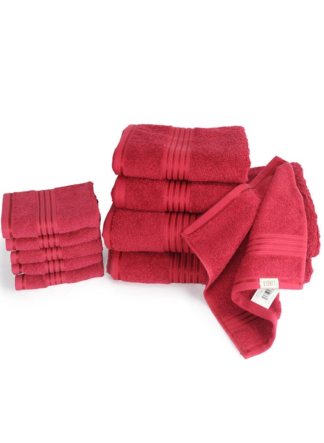 White Rose 10 Pcs Events Dyed Towel set 550 GSM 100% Cotton Terry Viscose Border 2 Bath Towel (75x145) cm 2 Hand Towel (50x90) cm 6 Face Towel (33x33) cm Premiun Look Luxury Feel Extremely Absorbent Red Color  - Image 5