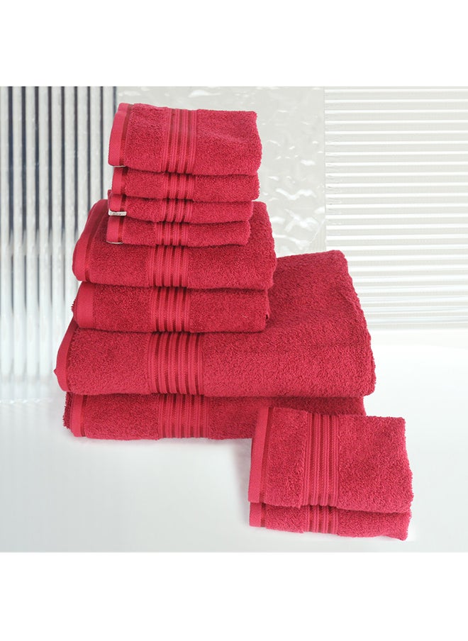 White Rose 10 Pcs Events Dyed Towel set 550 GSM 100% Cotton Terry Viscose Border 2 Bath Towel (75x145) cm 2 Hand Towel (50x90) cm 6 Face Towel (33x33) cm Premiun Look Luxury Feel Extremely Absorbent Red Color  - Image 3