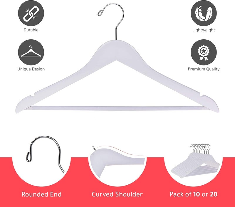 Quality Hangers Quality Wooden Suit Hangers with Non Slip Pants Bar, 20 Pack, Smooth Finish Solid Wood Coat Hanger with Swivel Hook, Jacket, Pant, Dress Clothes Hangers (White, 20) - Image 5