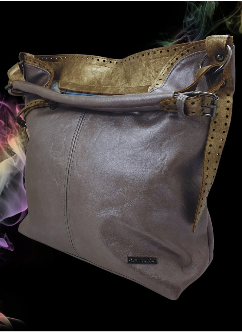 TO FASHION - TO 3007 LEATHER WOMEN’S TOP HANDLE BAG, SHOULDER BAG, CROSS BODY BAG WITH DETACHABLE STRAP, MODERN AND ELEGANT DESIGN, DIMENSIONS 34*32*15 CM SILVER A - Image 1