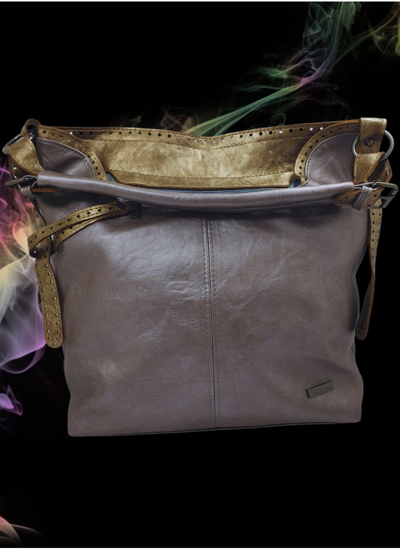 TO FASHION - TO 3007 LEATHER WOMEN’S TOP HANDLE BAG, SHOULDER BAG, CROSS BODY BAG WITH DETACHABLE STRAP, MODERN AND ELEGANT DESIGN, DIMENSIONS 34*32*15 CM SILVER A - Image 1