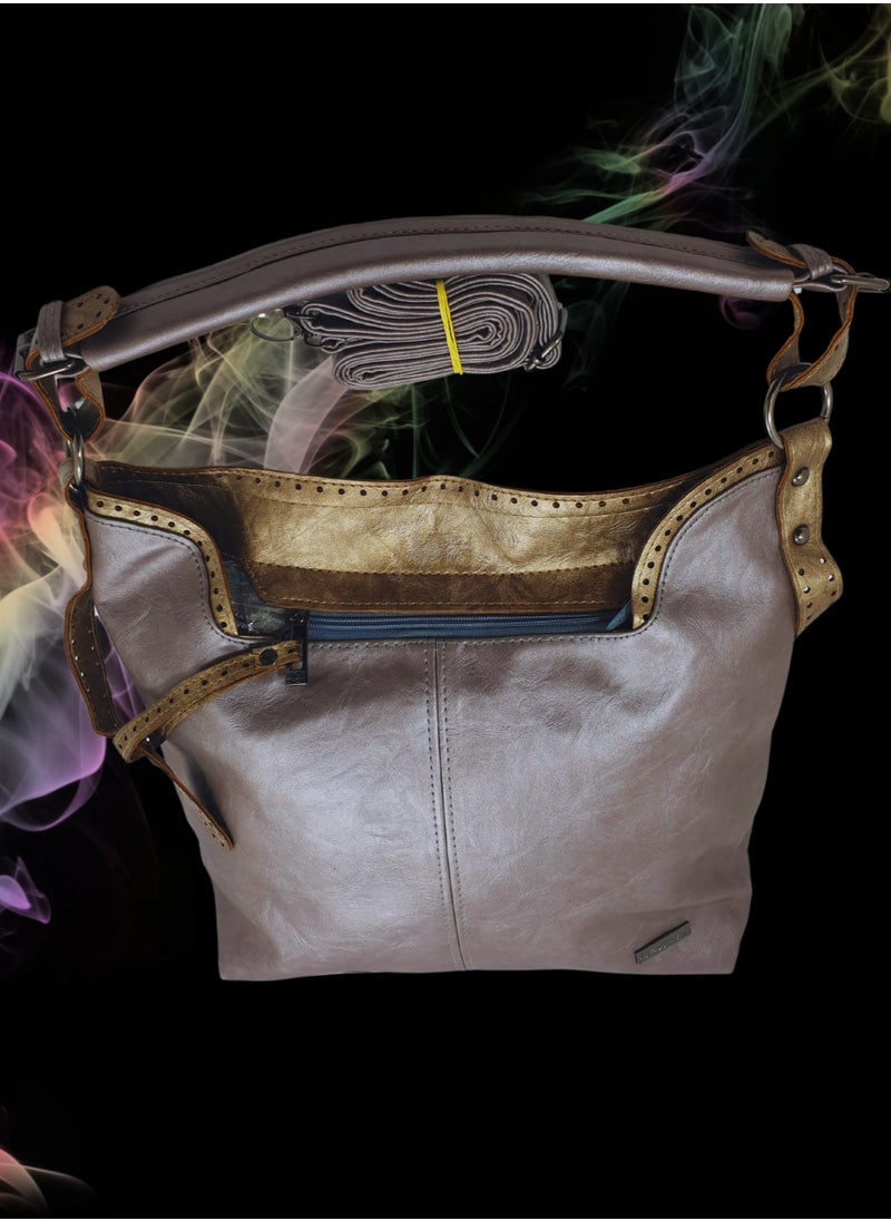 TO FASHION - TO 3007 LEATHER WOMEN’S TOP HANDLE BAG, SHOULDER BAG, CROSS BODY BAG WITH DETACHABLE STRAP, MODERN AND ELEGANT DESIGN, DIMENSIONS 34*32*15 CM SILVER A - Image 1