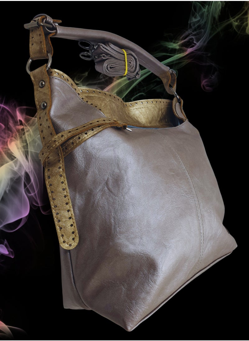 TO FASHION - TO 3007 LEATHER WOMEN’S TOP HANDLE BAG, SHOULDER BAG, CROSS BODY BAG WITH DETACHABLE STRAP, MODERN AND ELEGANT DESIGN, DIMENSIONS 34*32*15 CM SILVER A - Image 1