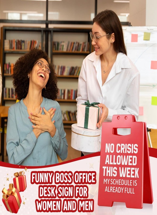 Petalsun Funny Boss Gifts for Women Men, Office Desk Decor Gag Gifts for Boss Lady Coworker, Nurse Teacher Principal Appreciation Gifts, No Crisis Allowed This Week Sign, Manager Supervisor Red Cubicle Accessories - Image 2