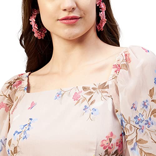 RARE Women Casual Beige Colour Knee-Length Fit and Flare Floral Dress, Small - Image 5
