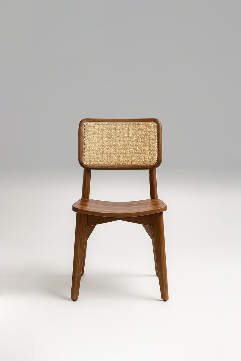 Goodwood كرسي طعام من الخشب الصلب بمسند ظهر من الخوص الطبيعي – تصميم عصري مستوحى من منتصف القرن – تشطيب أنيق ومتين من خشب المانجو - Image 1