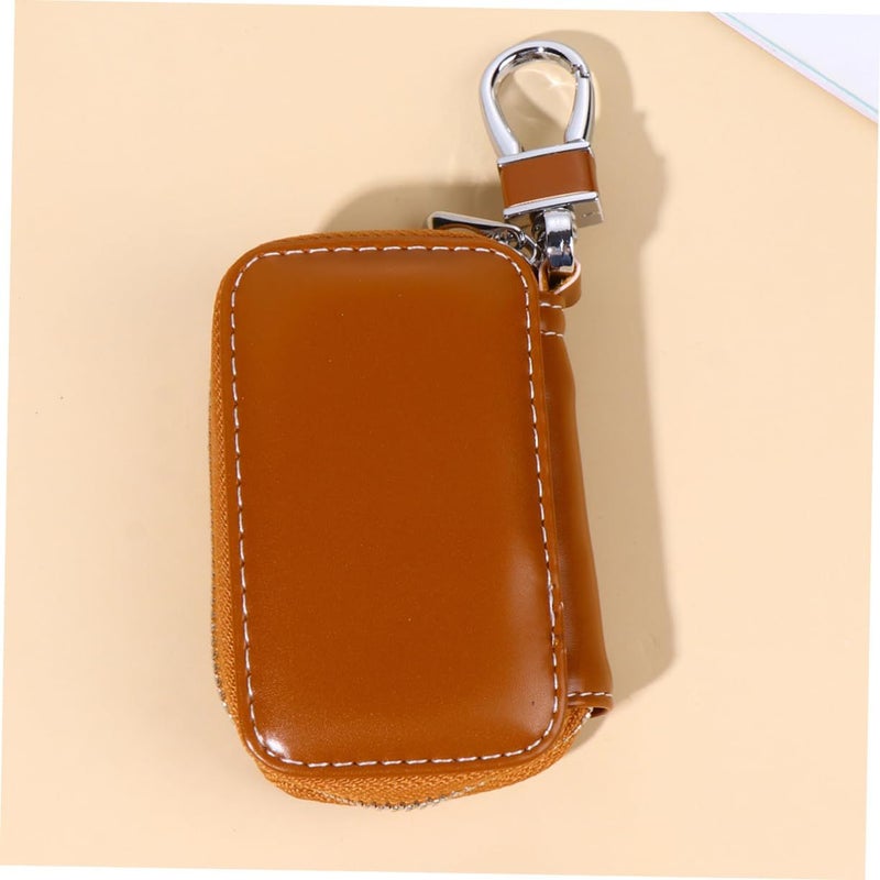 Leather Car Key Bag Zipper Storage Pouch for Men Women Brown No Logo - Image 5