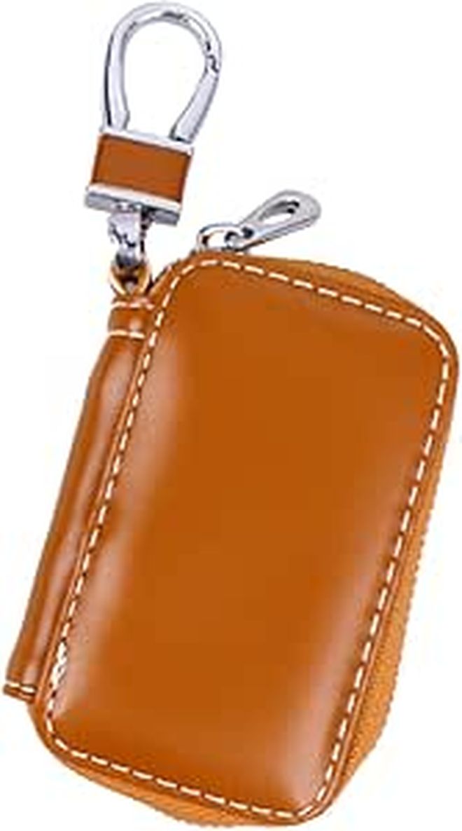 Leather Car Key Bag Zipper Storage Pouch for Men Women Brown No Logo - Image 1