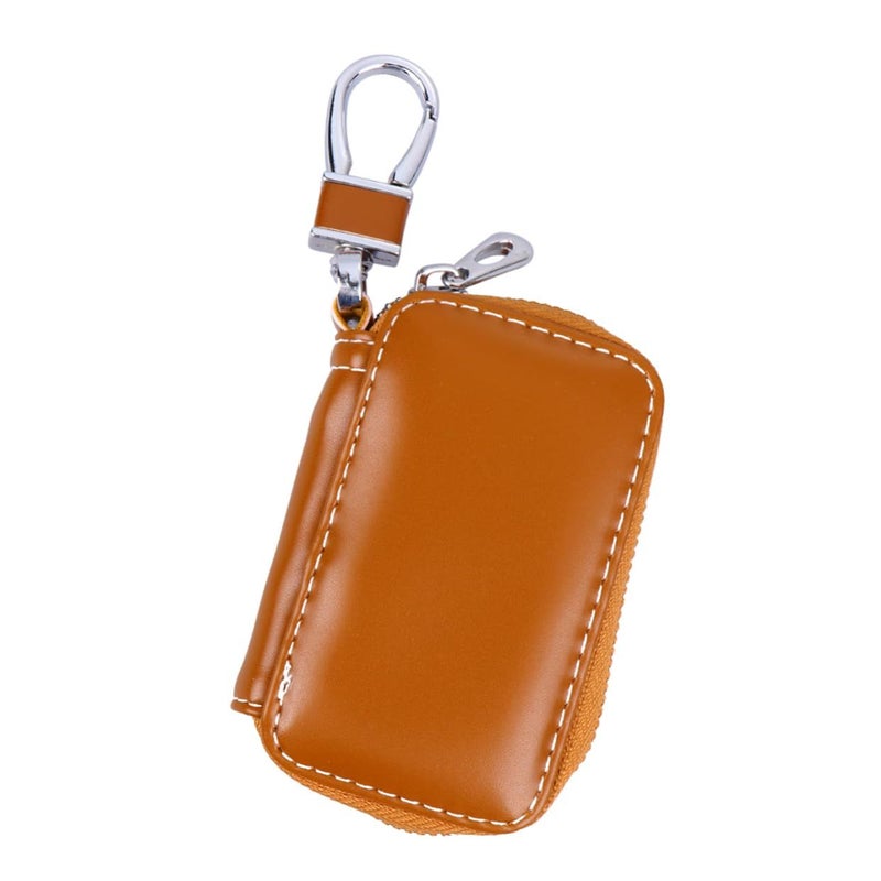Leather Car Key Bag Zipper Storage Pouch for Men Women Brown No Logo - Image 2