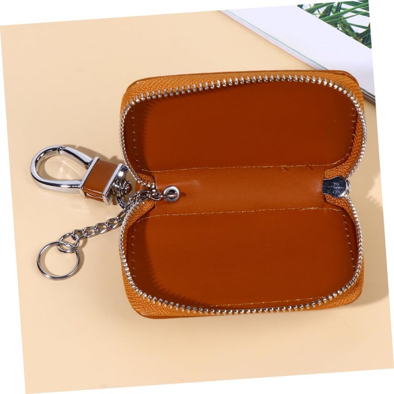 Leather Car Key Bag Zipper Storage Pouch for Men Women Brown No Logo - Image 4