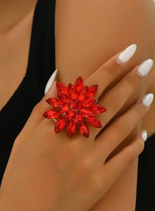 Take Two Take Two Red Flower Statement Ring